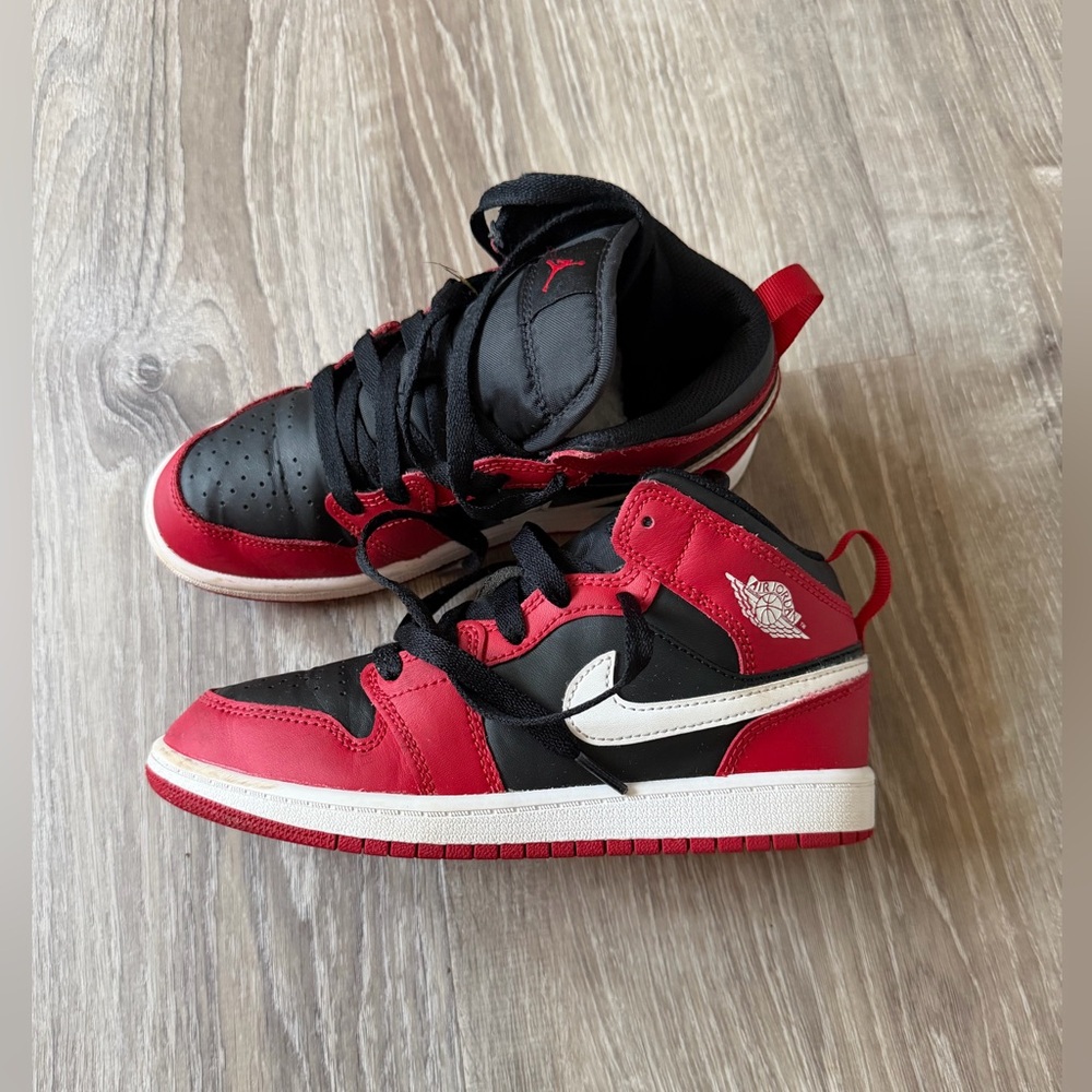 Nike Jordan 1 Mid Toddler "Bred Toe" Gym Red/Black/White - Size 2Y